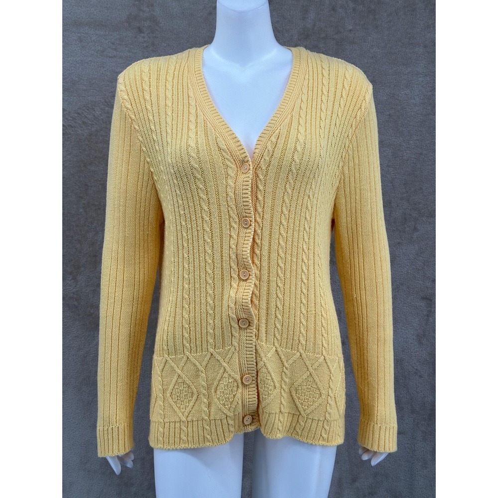 Bobbie Brooks Sweater Womens Large Butter Yellow Cable Knit Cardigan Cottage